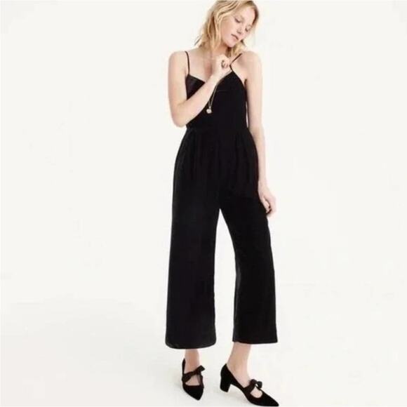 J. Crew Sleeveless Cropped Wide Leg Velvet Jumpsuit 0 Black - Picture 4 of 8